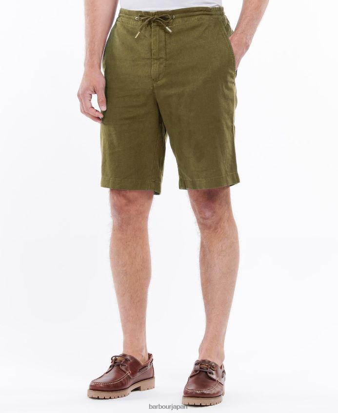 衣類 Barbour リネンコットンミックスショーツ ミリタリーグリーン 男性 RV6THF1165