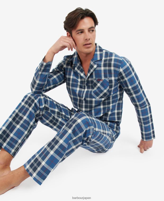 衣類 Barbour カーライルパジャマセット 夏用のネイビータータンチェック 男性 RV6THF1244