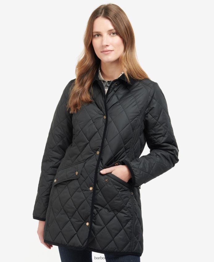 衣類 Barbour キャバルリー キルティング ロングジャケット 黒/古代 女性 RV6THF1506