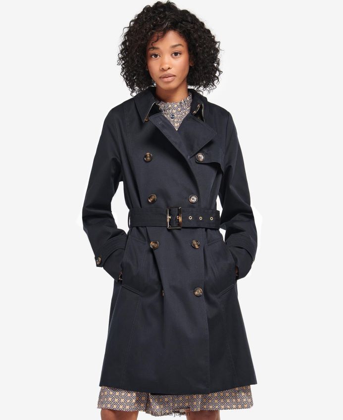 衣類 Barbour ショート グレタ シャワープルーフ トレンチ コート ダークネイビー/古代ポプラ 女性 RV6THF1528