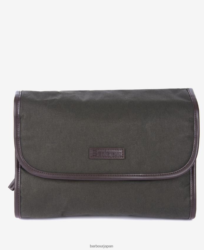 アクセサリー Barbour ワックスハンギングウォッシュバッグ オリーブ 男性 RV6THF2183