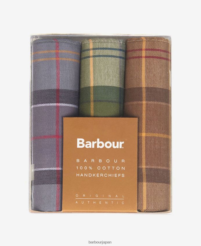 アクセサリー Barbour ハンカチギフトボックスセット ブラックウォッチ/モノクロ 男性 RV6THF2349