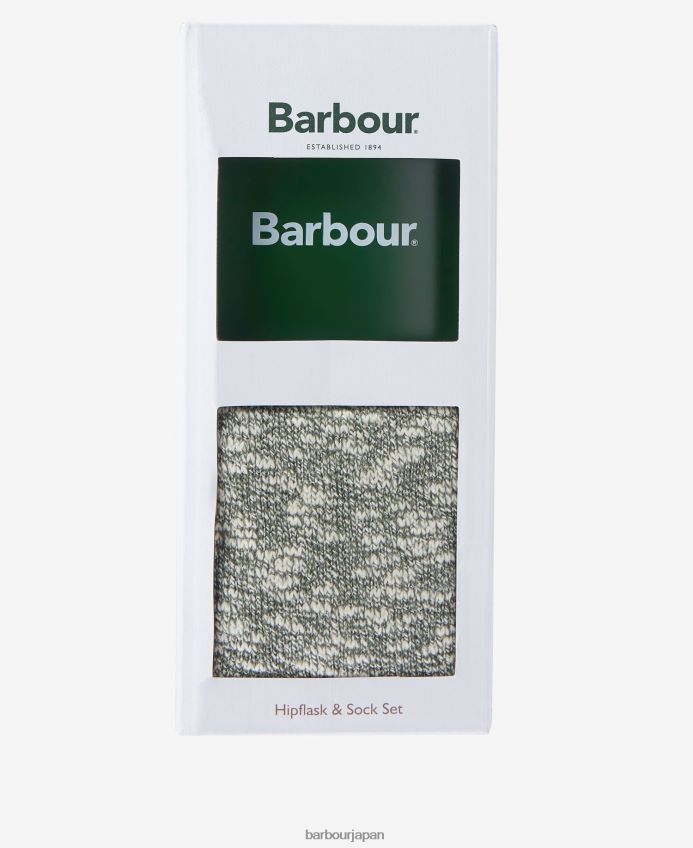 アクセサリー Barbour ヒップフラスコとソックスのギフトセット 緑 男性 RV6THF2361