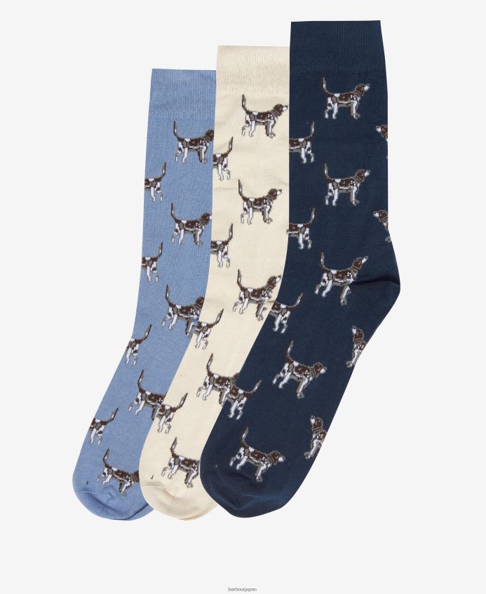 アクセサリー Barbour ポインター犬靴下のギフトセット ネイビー/クリーム/ブルー 男性 RV6THF2371
