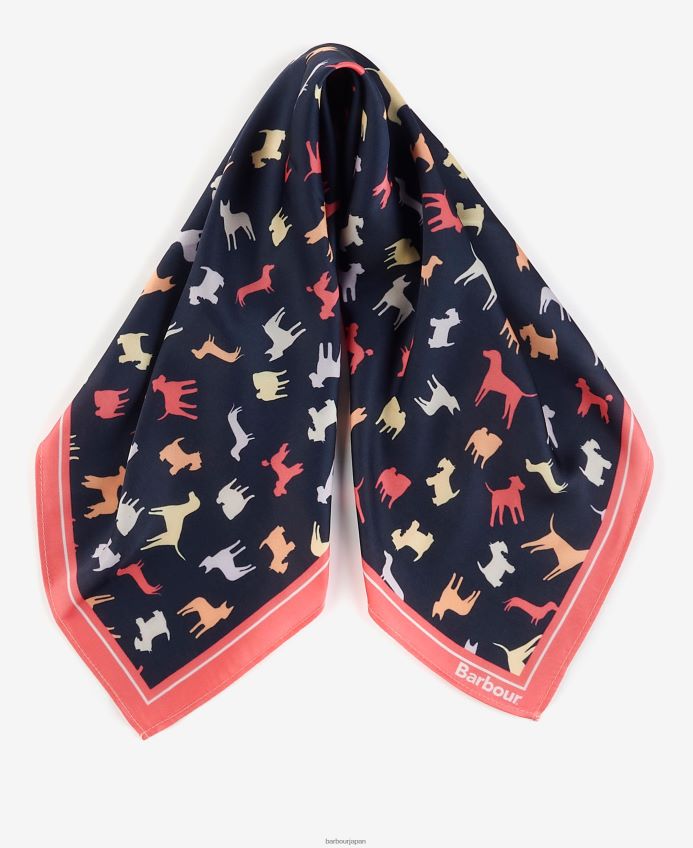 アクセサリー Barbour ドッグプリント スクエアスカーフ ネイビー/犬 女性 RV6THF2451