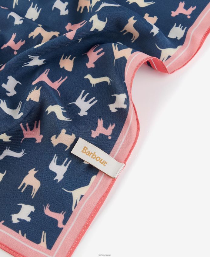 アクセサリー Barbour ドッグプリント スクエアスカーフ ネイビー/犬 女性 RV6THF2451