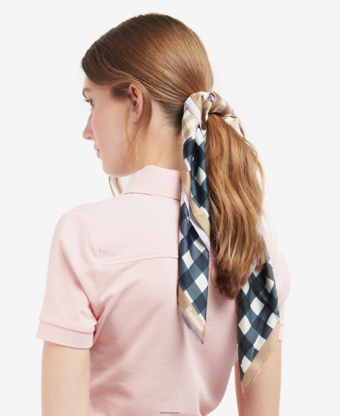 アクセサリー Barbour ダーラギンガムチェックスクエアスカーフ ネイビー/アイリス 女性 RV6THF2454