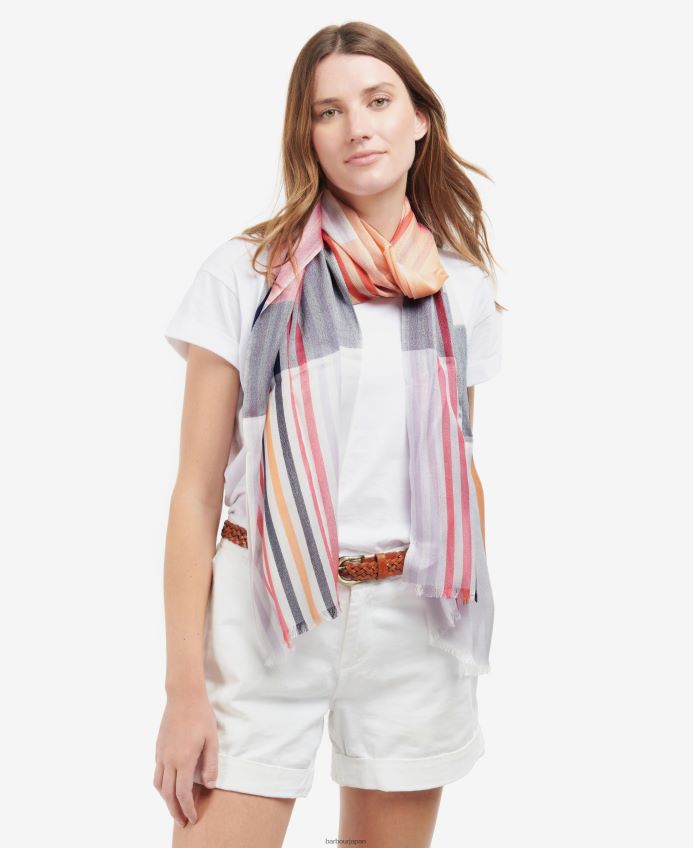 アクセサリー Barbour ケンドラ チェック＆ストライプ スカーフ クラシックホワイト 女性 RV6THF2458
