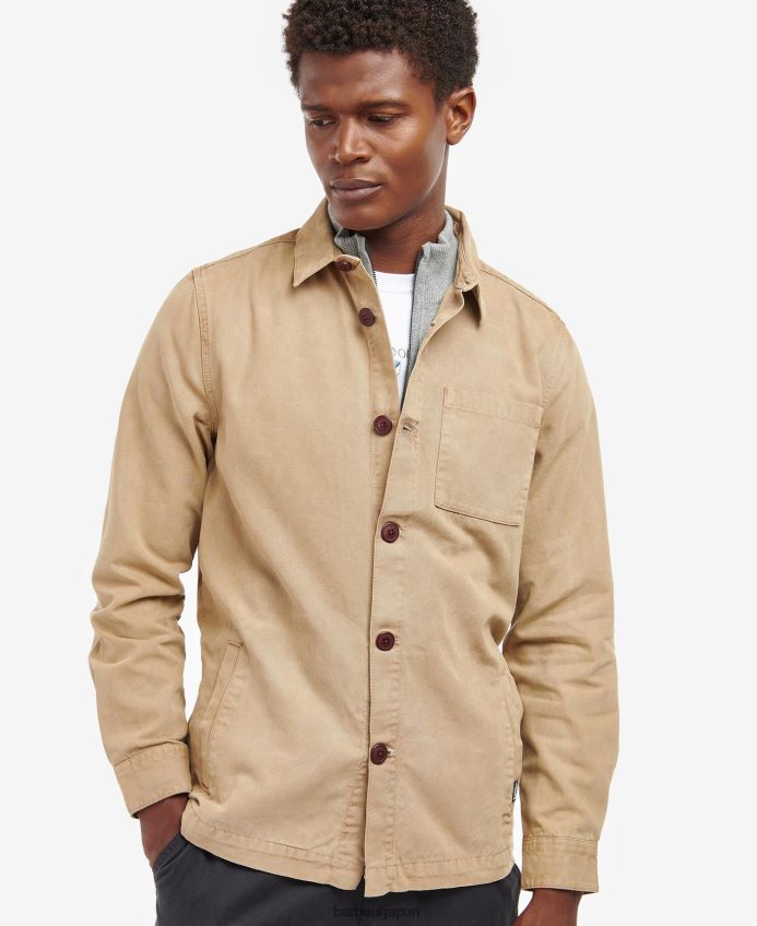 衣類 Barbour ウォッシュドコットンオーバーシャ​​ツ 漂白されたオリーブ 男性 RV6THF296
