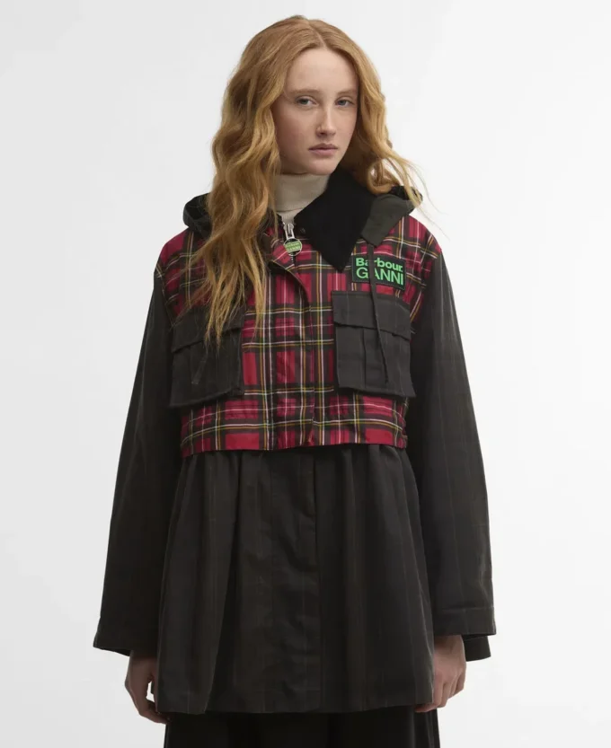Barbour x GANNI タータンペプラムワックスジャケット Barbour x GANNI タータンペプラムワックスジャケット